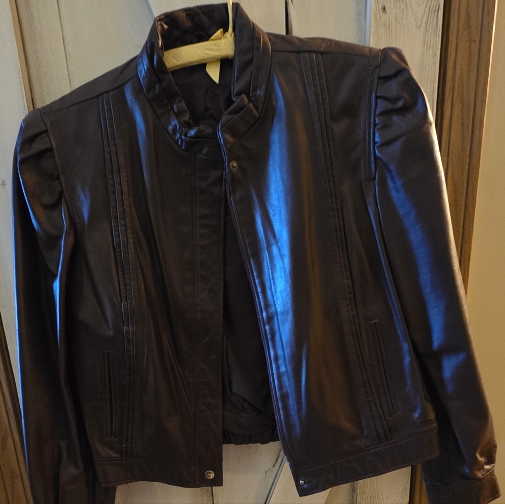 80s Vintage Women's Maroon/Brown Leather Jacket